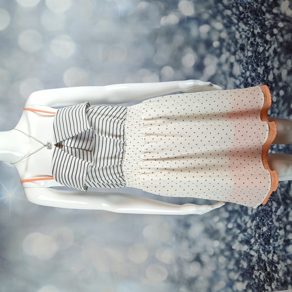 Xhilaration M White Stripes & Polka Dots Lined Adjustable Spaghetti Strap Dress